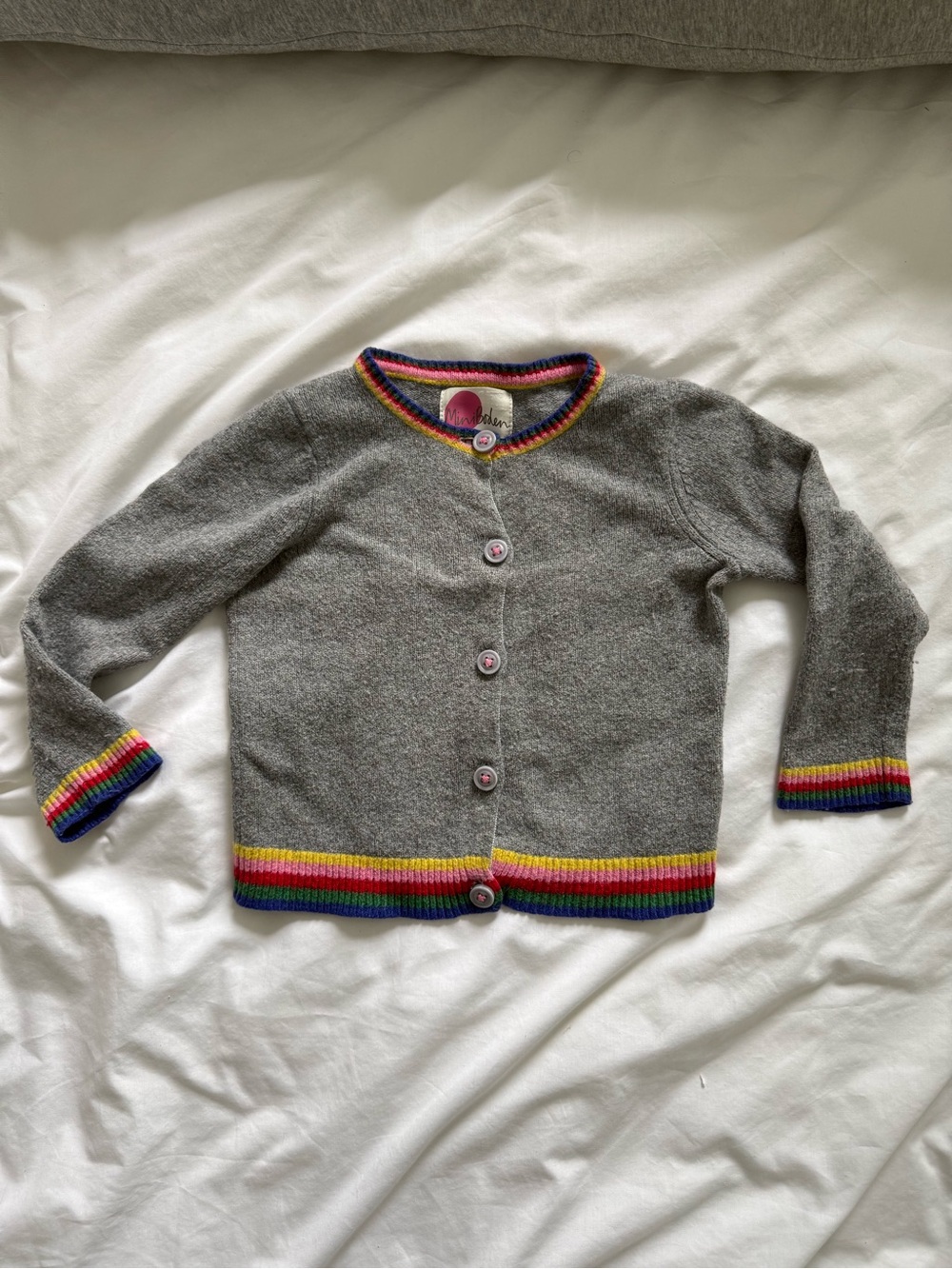 🌈 Mini Boden Grey Cardigan with Rainbow Trim